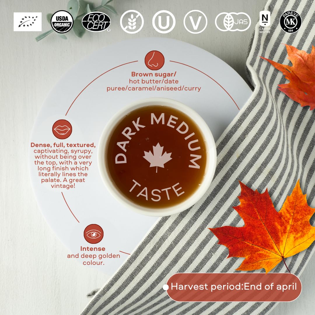 Escuminac maple syrup pour close-up highlighting deep, medium-rich taste ideal for pancakes