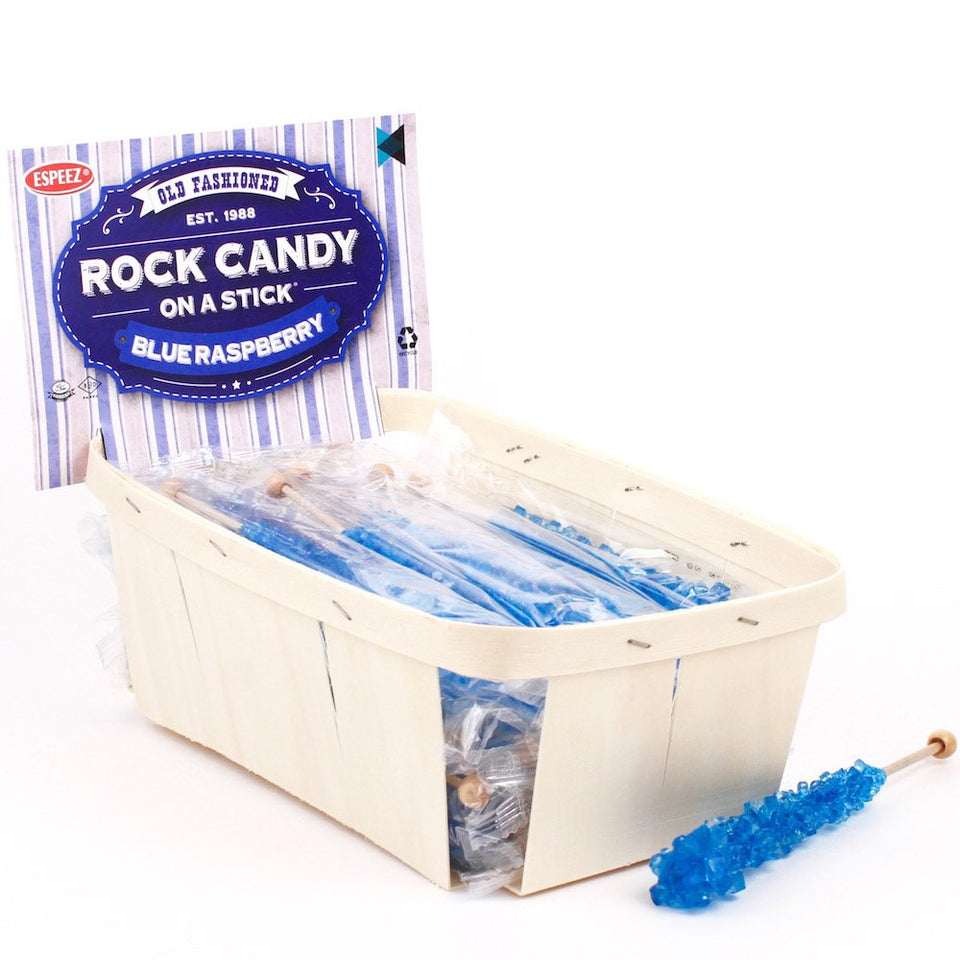 Espeez extra-large blue raspberry rock candy stick on wedding display, dramatic centerpiece