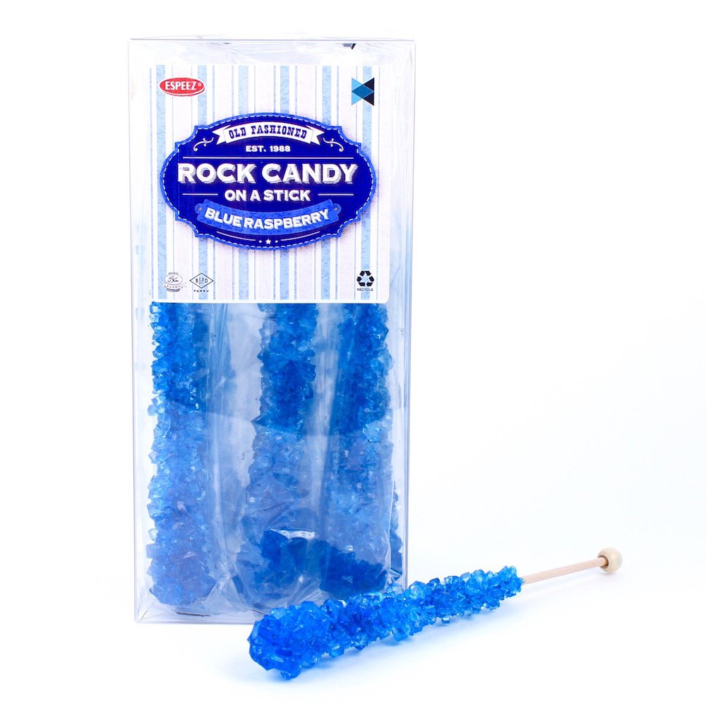 Espeez extra-large blue raspberry rock candy sticks packaging for elegant display.