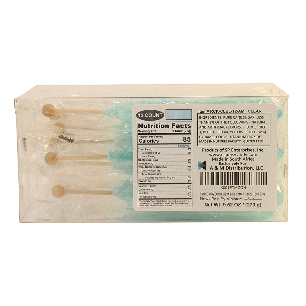 Espeez light blue rock candy on a 6.5-inch stick ideal for party favors