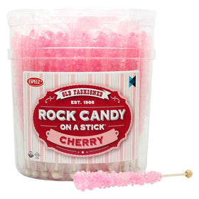 Espeez extra-large pink cherry rock candy sticks close-up for party decor and favors