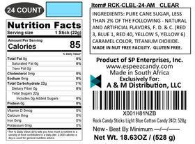 Espeez light blue 24-pack rock candy sticks, ideal for birthdays
