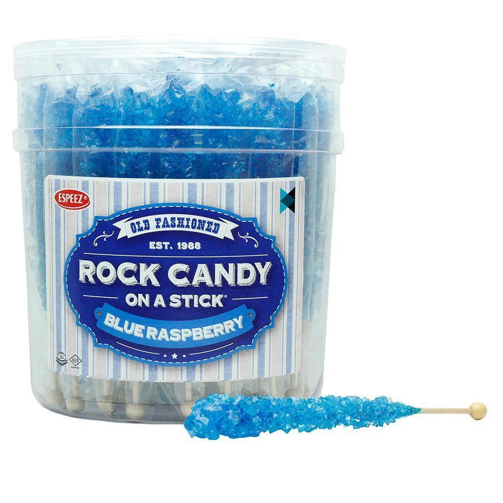 Espeez blue raspberry rock candy stick, wrapped, ideal for candy buffets.