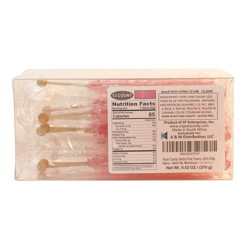 Espeez rock candy stick wrapped in pink cherry, perfect for candy buffets.