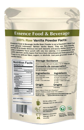 ESSENCE FOOD & BEVERAGE vanilla bean powder in coffee use; boosts aroma and flavor.