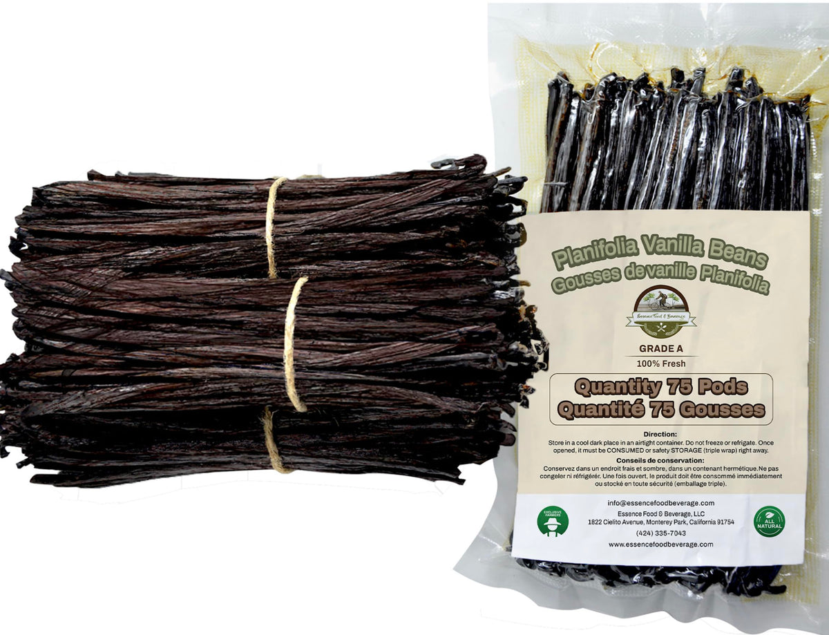 ESSENCE vanilla beans bulk, 75 pods, for rich vanilla extract and gourmet desserts.