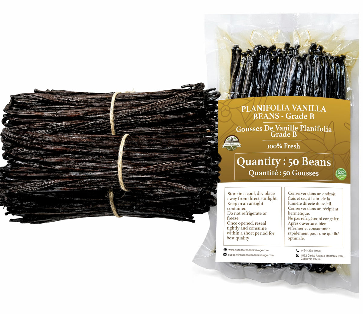 ESSENCE vanilla beans Grade B, 4-5 inches, ideal for vanilla extract.