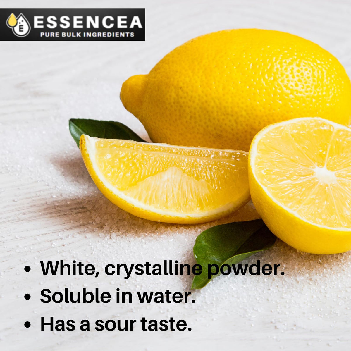 Essencea Citric Acid stored in a cool, dry place to preserve potency.