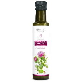 Essences Bulgaria Milk Thistle Oil bottle shows 100% organic cold-pressed purity for daily use.