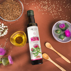 Essences Bulgaria Milk Thistle Oil organic certification badge emphasized.