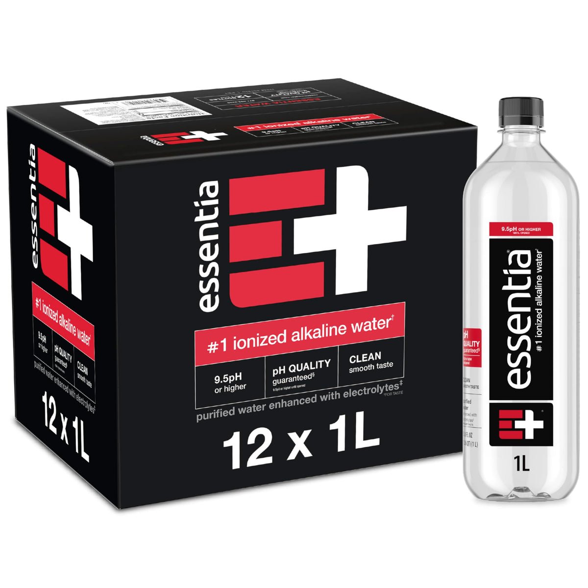 Essentia Ionized Alkaline Water 12-pack front view for daily hydration.