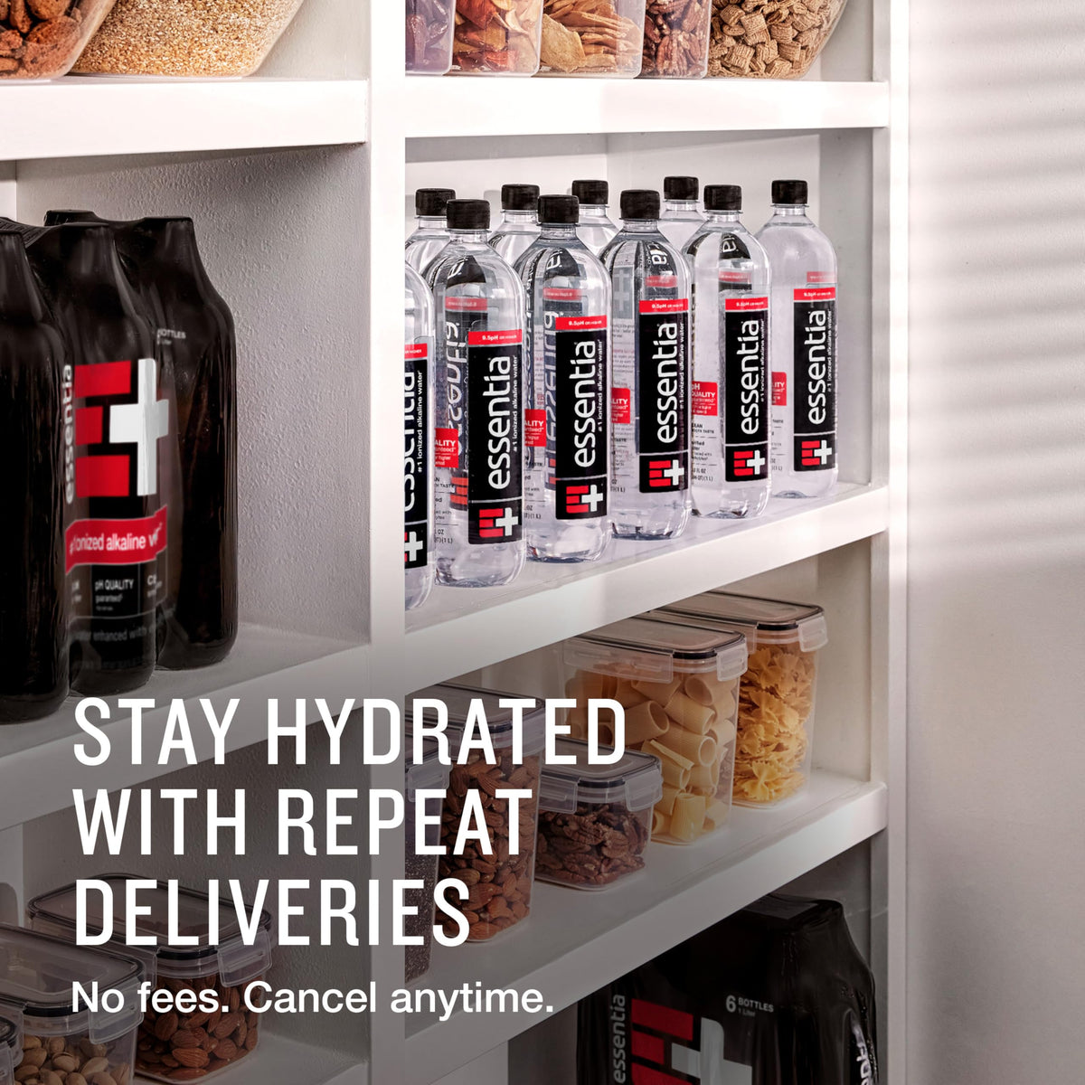 Essentia Water bottle highlights alkaline pH 9.5 for preferred hydration.