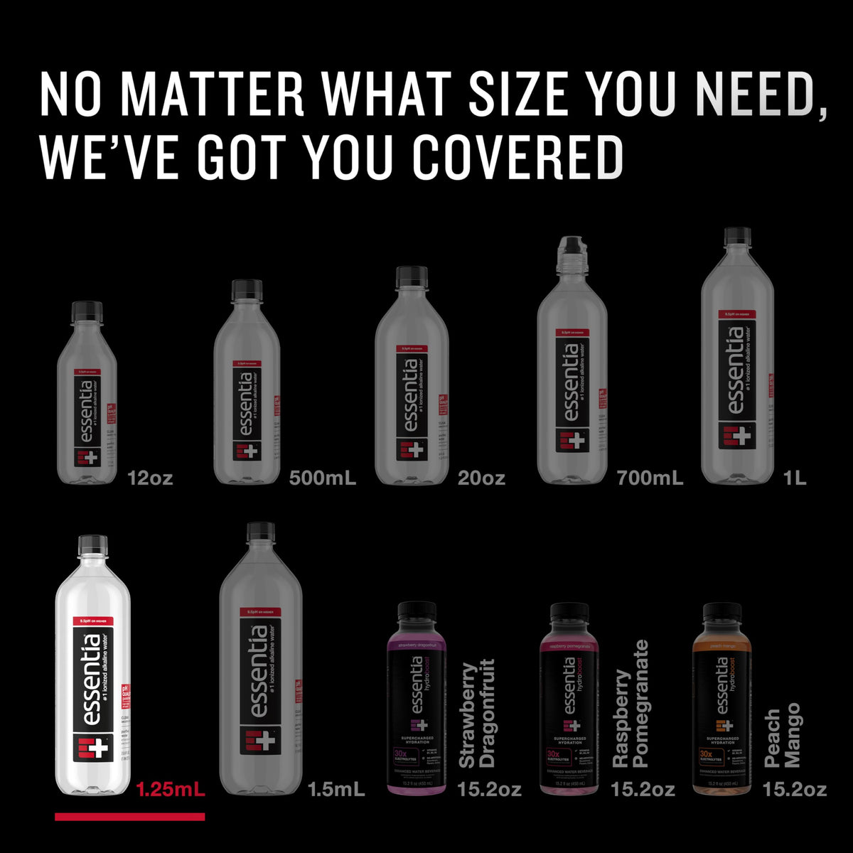 Essentia Water cap and packaging are recyclable for eco-conscious hydration.