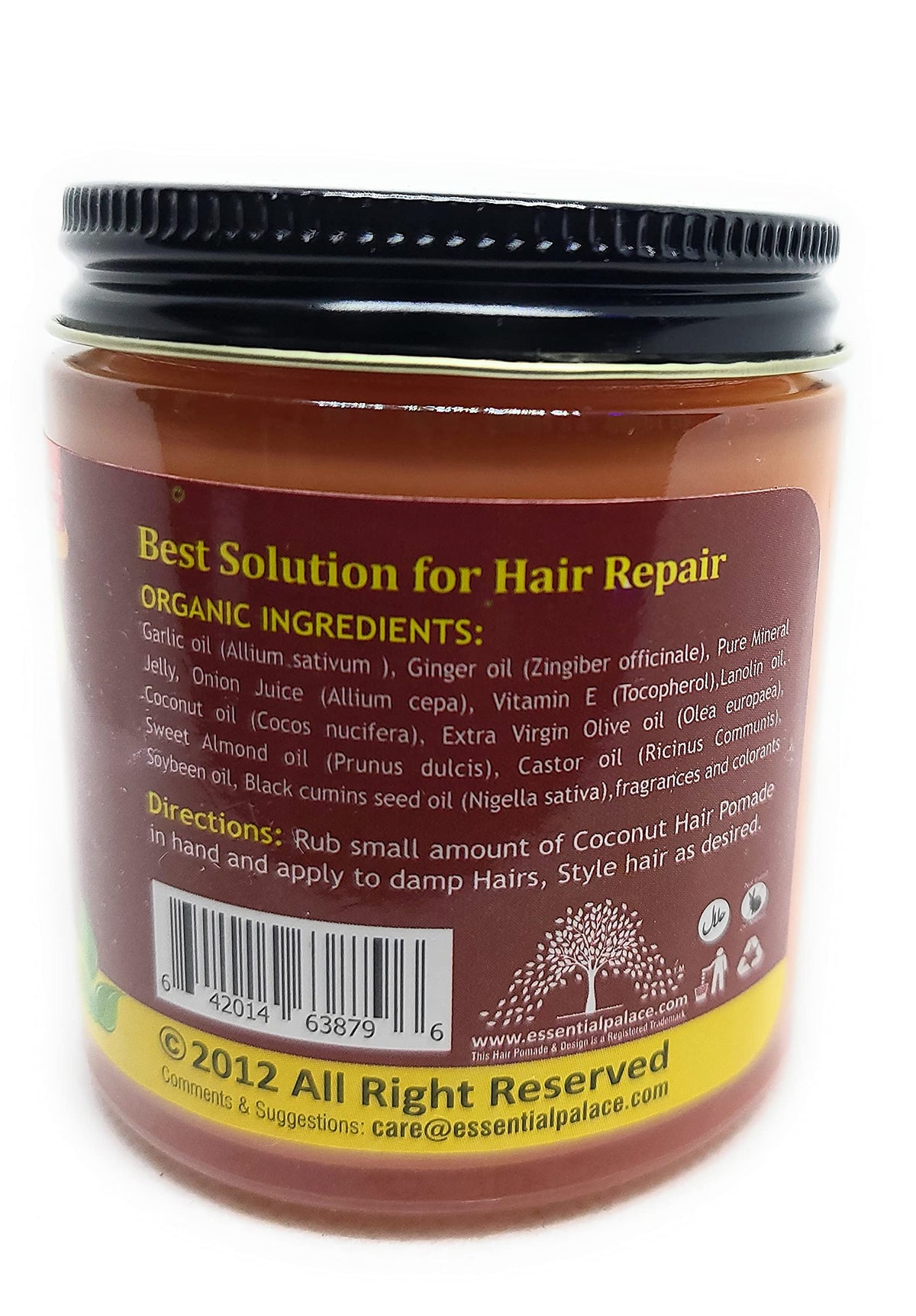Essential Palace Pomade jar back label with usage for conditioning