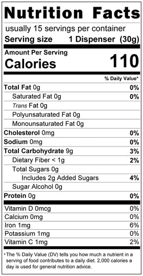 Essenzefruits Acai Powder ingredients illustration showing simple vegan formula.