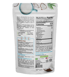 Essenzefruits Coconut Milk Powder pour for smooth, creamy drinks.