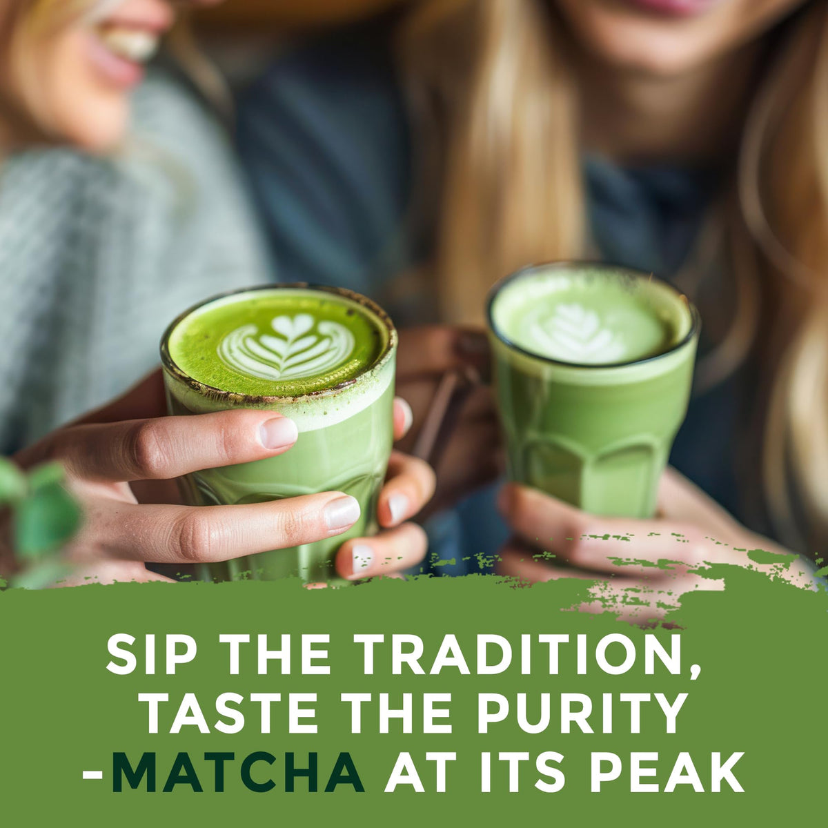 ETANATURE matcha cup with creamy foam inviting sensory experience.