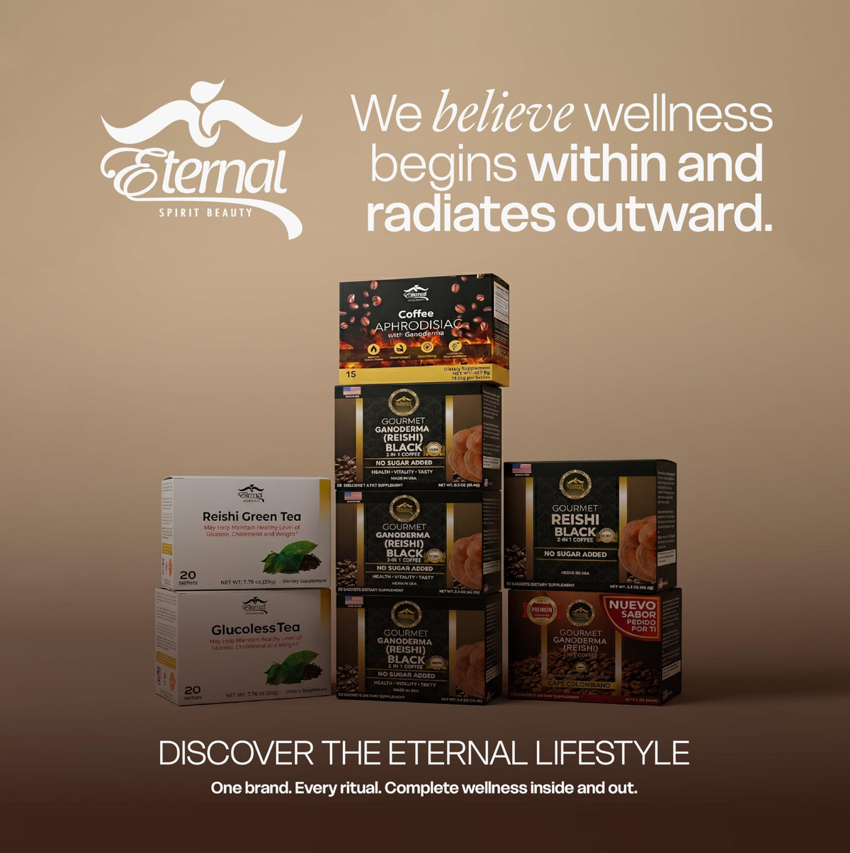 Eternal Spirit Beauty instant coffee in hot water, quick prep anytime