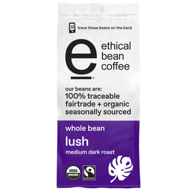 Ethical Bean Lush bag front displays premium organic aroma