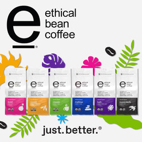 Ethical Bean Lush packaging on shelf highlights fair trade origins