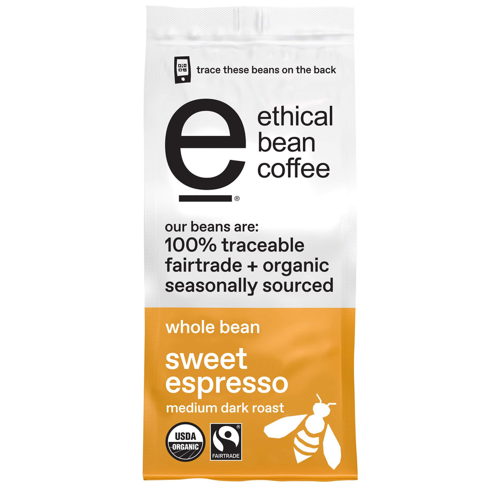 Ethical Bean Sweet Espresso bag ready for fresh home brewing