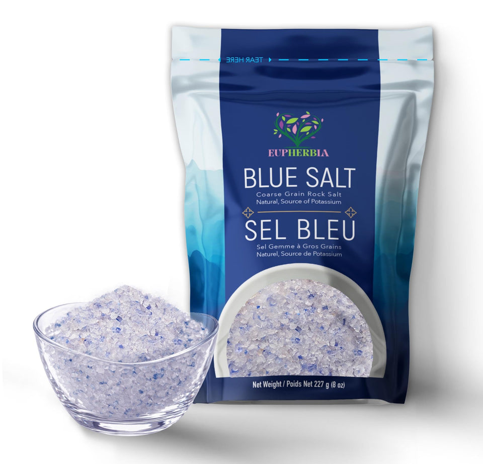 Eupherbia Blue Salt coarse crystals finishing dishes with vibrant blue hue