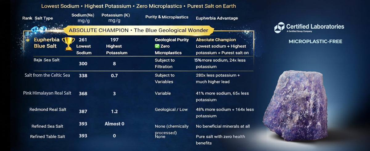 Rare mining origin of Eupherbia Blue Salt evokes premium mineral sourcing.