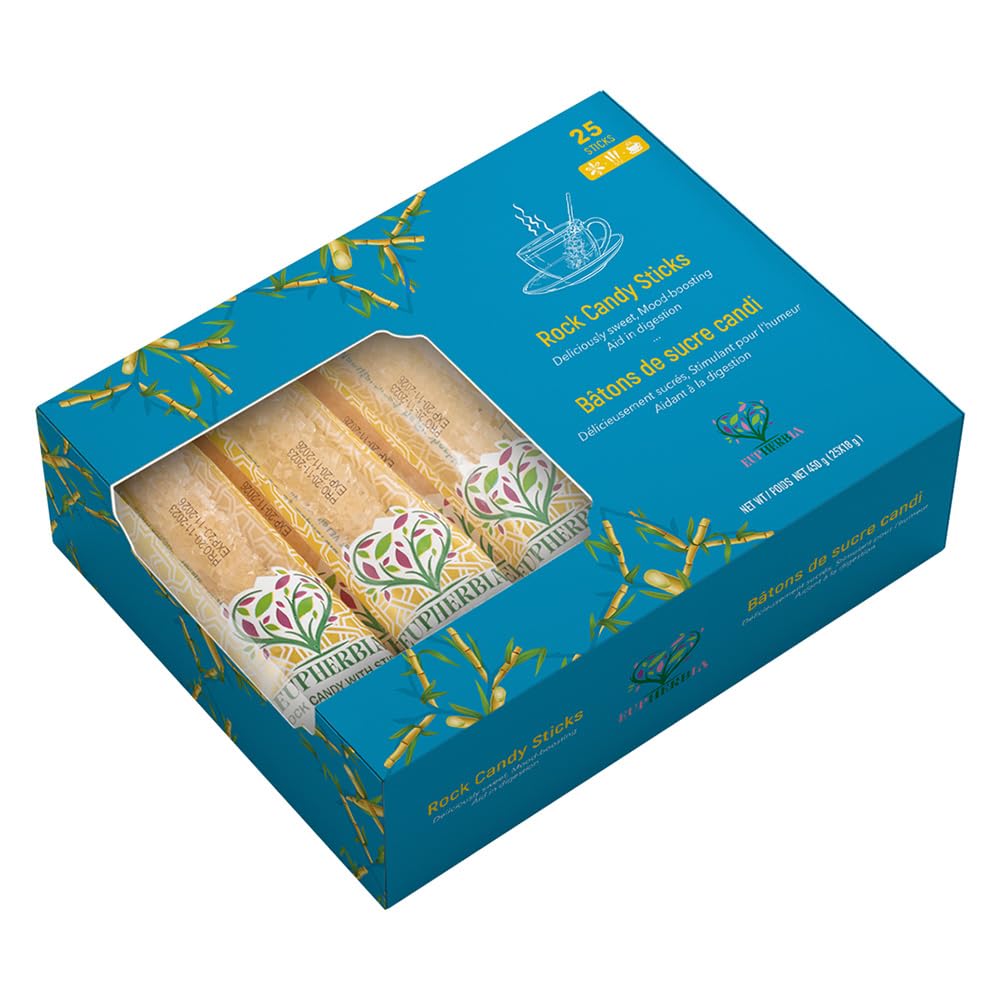 Eupherbia Rock Candy Sticks 25 pack pack shot for tea and coffee sweetness.