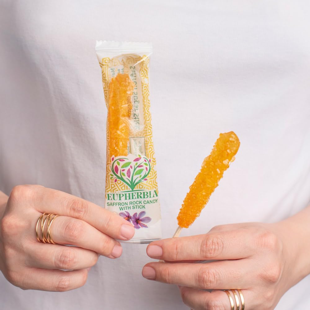 Eupherbia saffron rock candy in coffee reveals delicate saffron notes.
