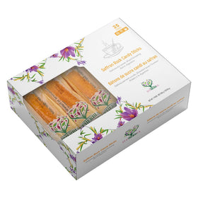 Eupherbia saffron rock candy stick close-up showing crystal texture for tea infusions.