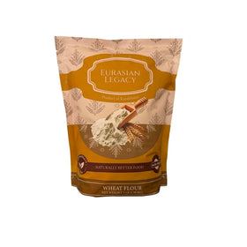 Eurasian Legacy flour packaging in a stand-up pouch for convenient storage.