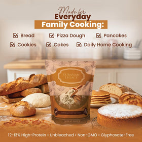 Eurasian Legacy unbleached flour shows natural color and texture in a bowl.