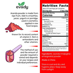 EVADY Acerola powder closeup pink hue reflects low-temperature extraction preserving color