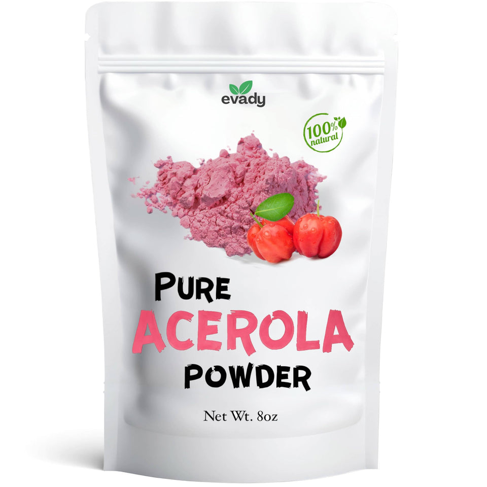 EVADY Acerola powder packaging shows a natural vitamin C source for smoothies