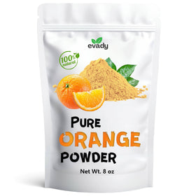 EVADY orange powder in 8oz bottle enhances citrus aroma for cooking.