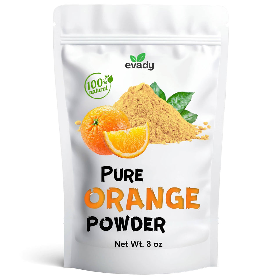 EVADY orange powder in 8oz bottle enhances citrus aroma for cooking.