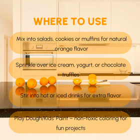 EVADY orange powder in drink shows versatile flavoring for smoothies.