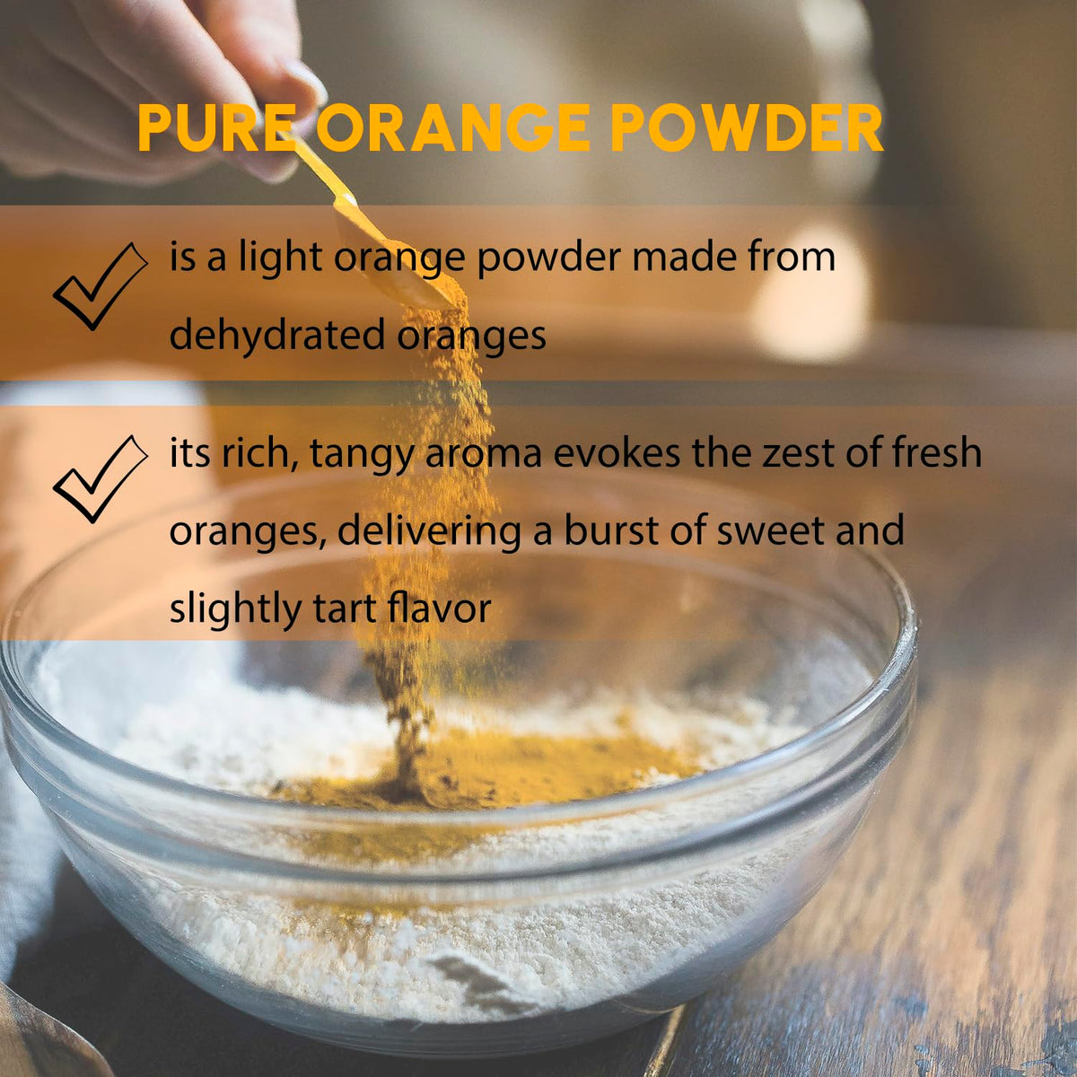 EVADY orange powder scoop demonstrates convenient dispensing for seasoning.
