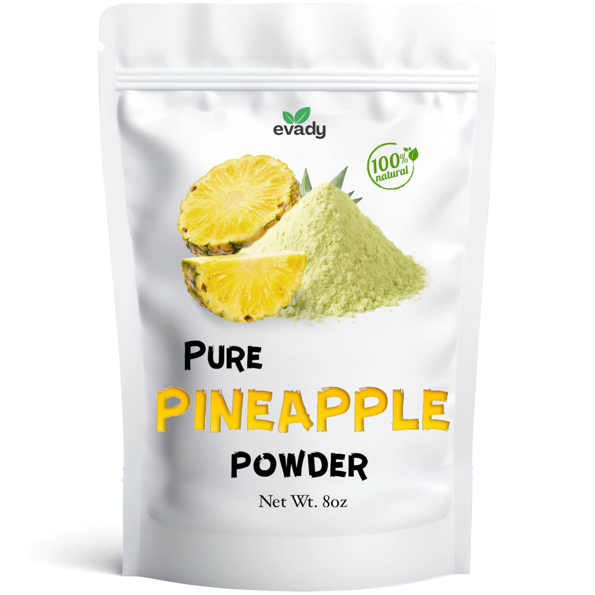 EVADY Pineapple Powder jar view shows spray-dried texture ideal for quick mixing