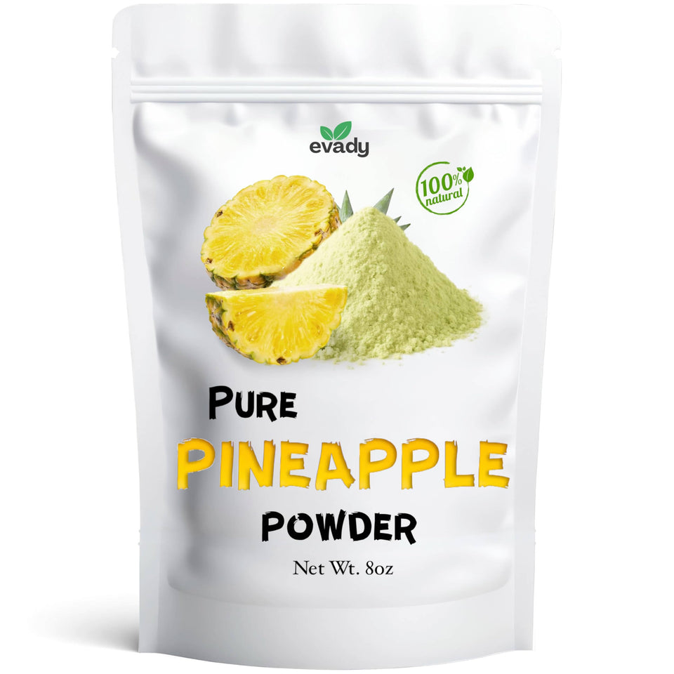 EVADY Pineapple Powder jar view shows spray-dried texture ideal for quick mixing