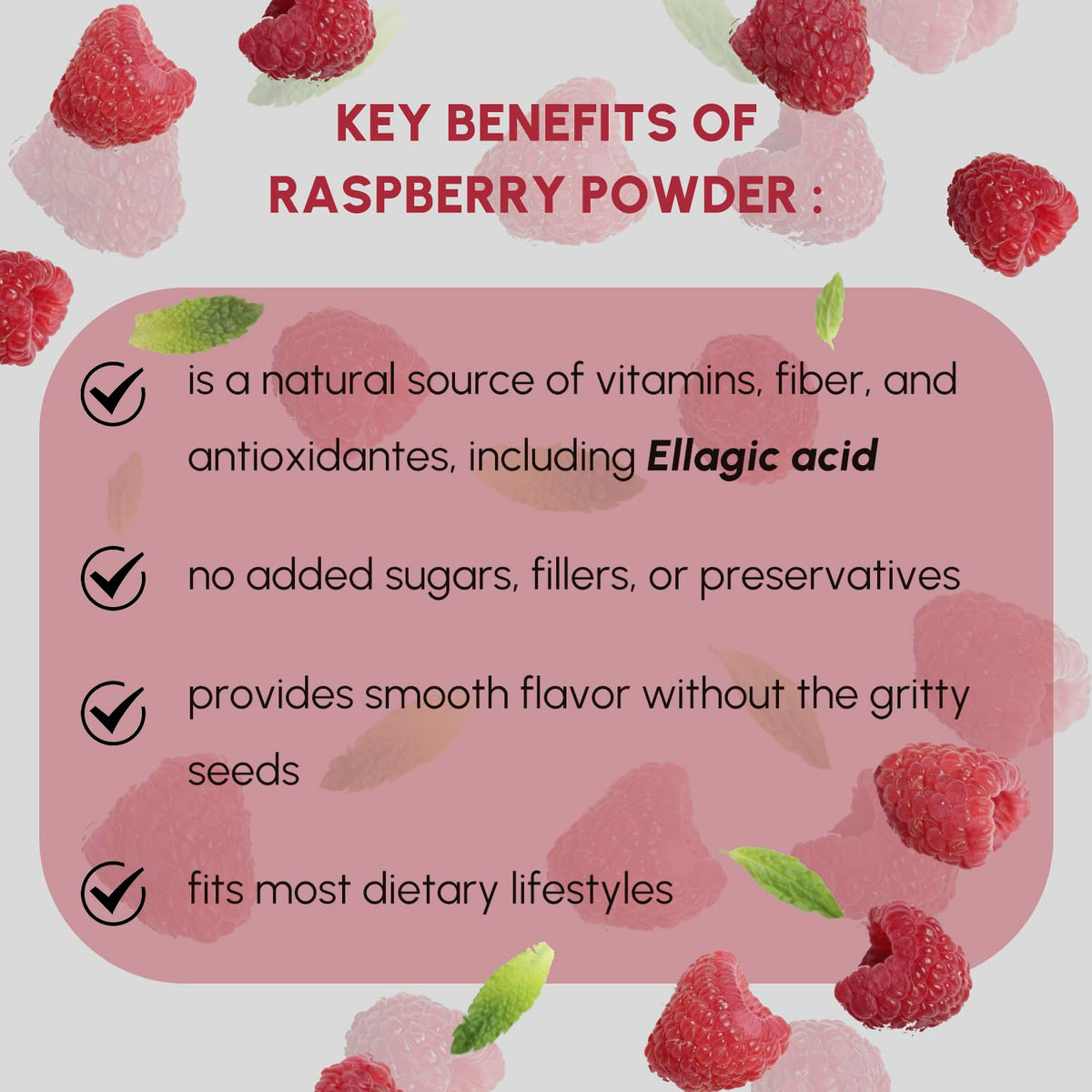 EVADY Raspberry Powder jar-closeup highlights natural granules and fresh fruit aroma.