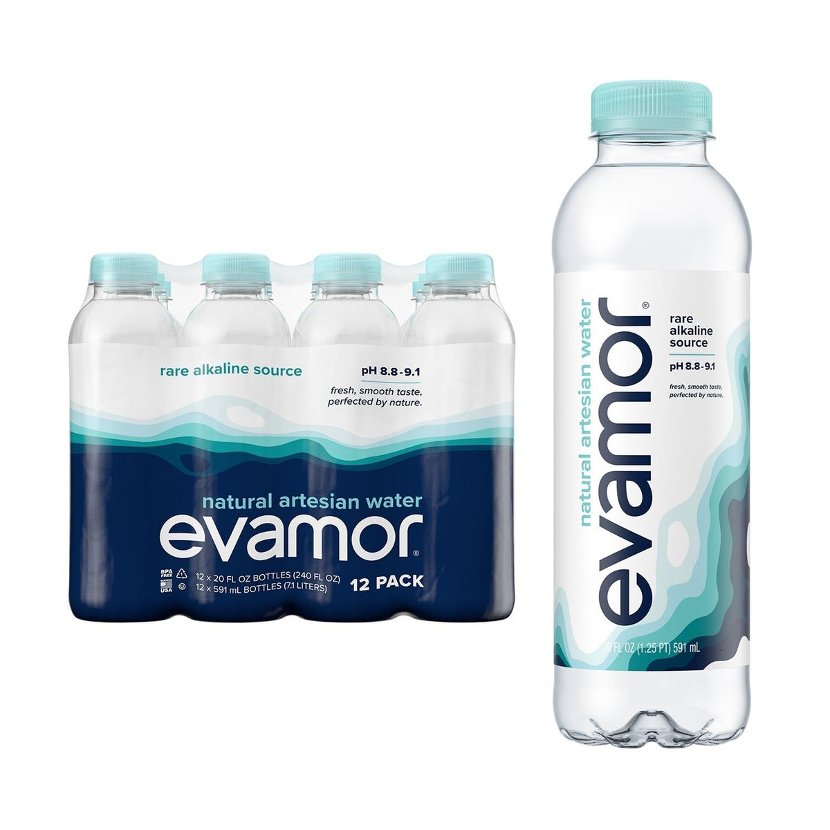 EVAMOR artesian bottle pour shows pristine hydration with natural electrolytes.