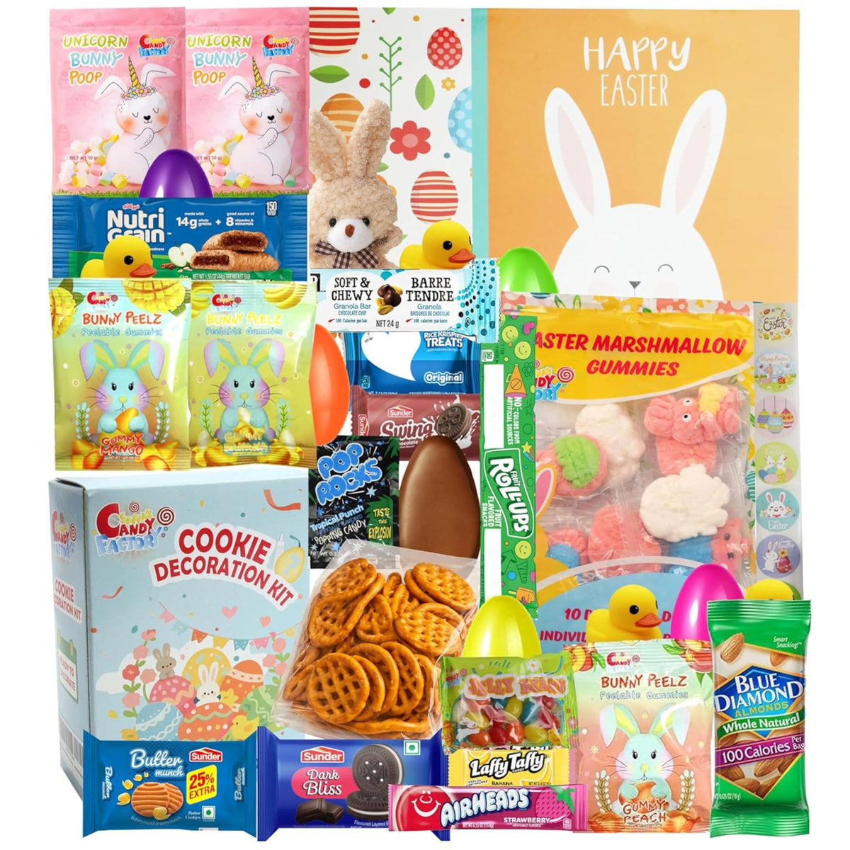 Eva's Gift Universe Easter care package box offers assorted snacks for sharing during Easter.