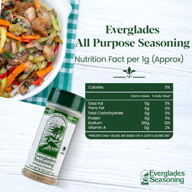 Everglades All Purpose Seasoning on table for quick, balanced flavor at mealtime.
