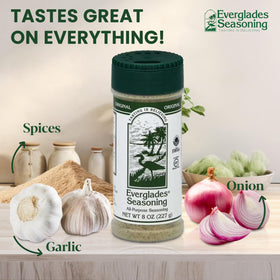 Two Everglades 8 oz bottles with built-in dispensers for easy seasoning at home.