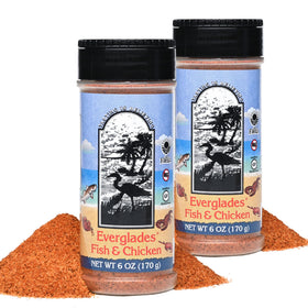 Everglades Fish and Chicken Seasoning 2-pack bottle ideal for seafood boils and fried fish.