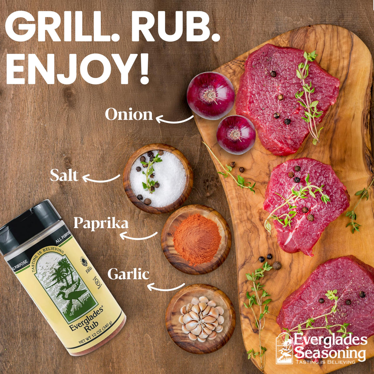 Everglades Rub Seasoning enhances wild game dishes with southern flair.