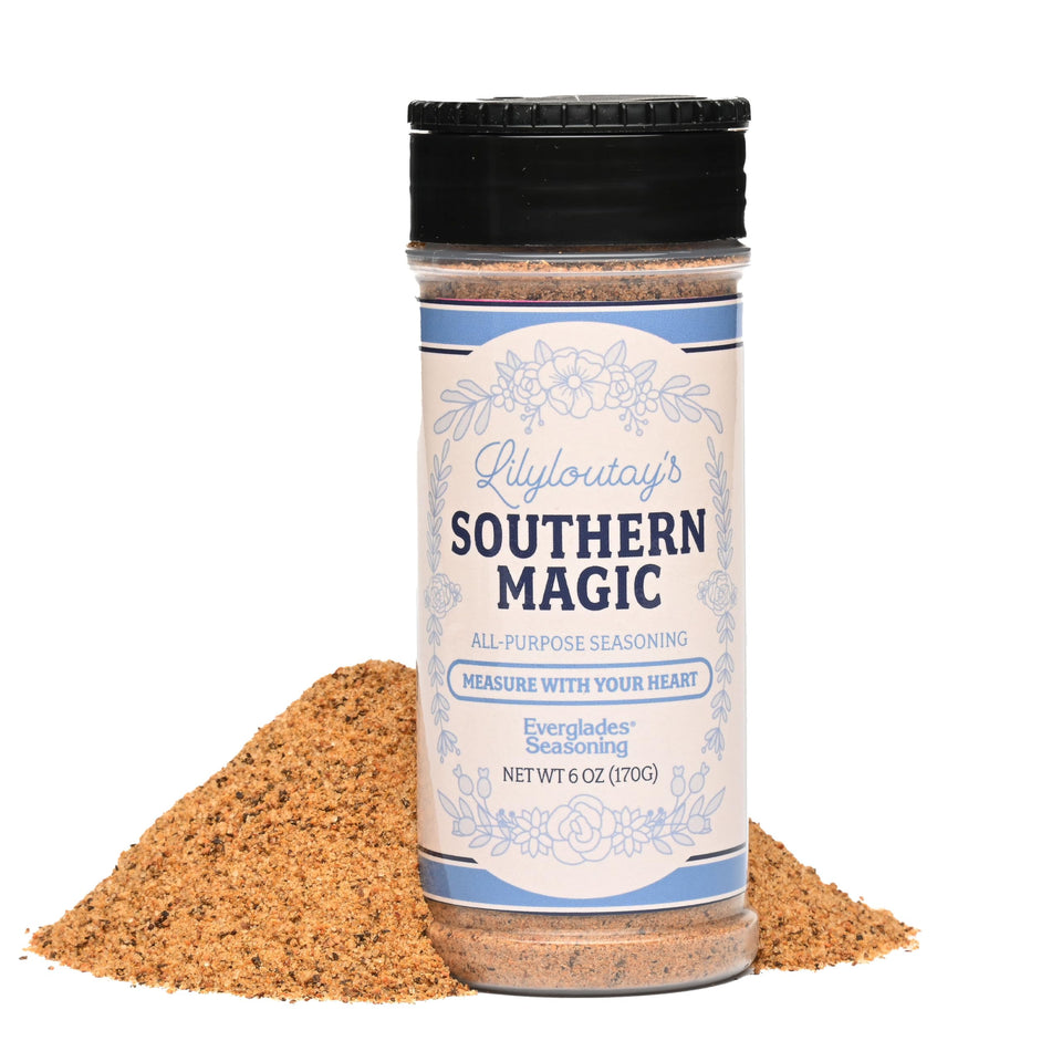 Everglades Lily Lou Tay’s Southern Magic Seasoning bottle adds bold flavor to any dish.