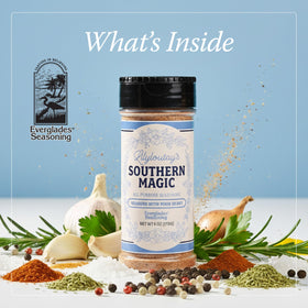 Everglades Lily Lou Tay’s seasoning shown with proteins and vegetables for versatile use.