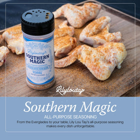 Everglades Lily Lou Tay’s Southern Magic Seasoning on ribs before grilling for smoky depth.
